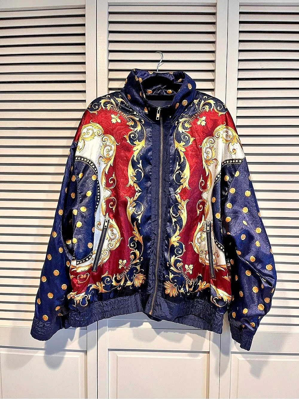 Giacca Paisley Bomber Jacket in Blue & Red Size Medium Like New - Vintage!